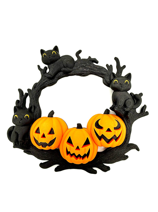 Cat & Pumpkin Halloween Wreath