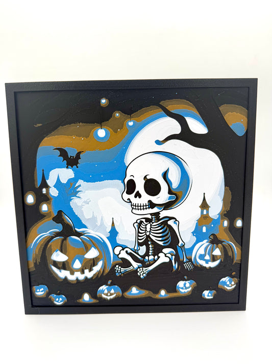 Skeleton with Pumpkins Halloween Hurforge Print